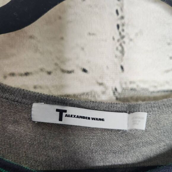 T Alexander Wang Striped Linen Silk Blend Knit Long Sleeve Shirt Blue Green - Picture 13 of 14